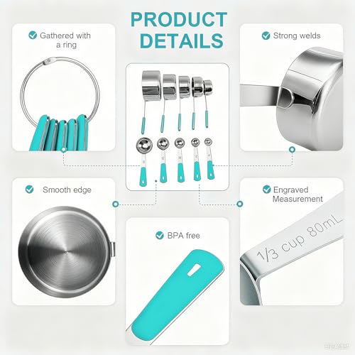 Measuring Cups and Spoons Set Stainless Steel 10 Piece for Cooking and Baking (10 Count)