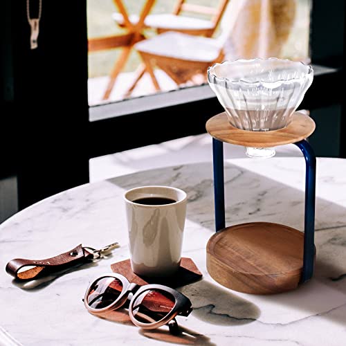 Pour Over Coffee Maker Set with Black Gooseneck Kettle Wooden Filter Holder Coffee Dripper Glass Server with Paper Coffee Filters