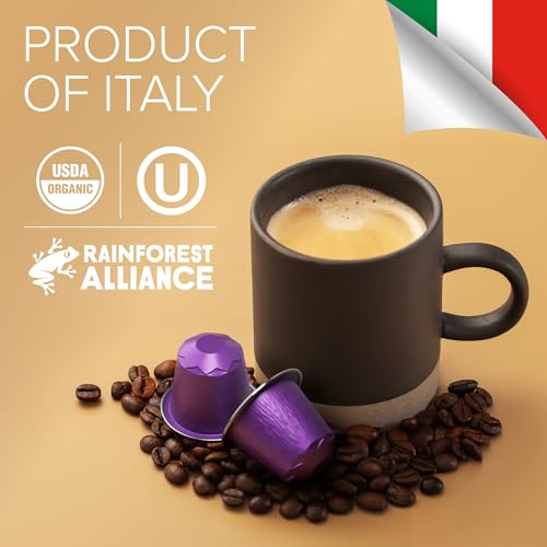 Organic USDA Café Romano Coffee Aluminum Espresso Pods For Nespresso Original Machine 100 Pack Italian Espresso Coffee (100 Count)