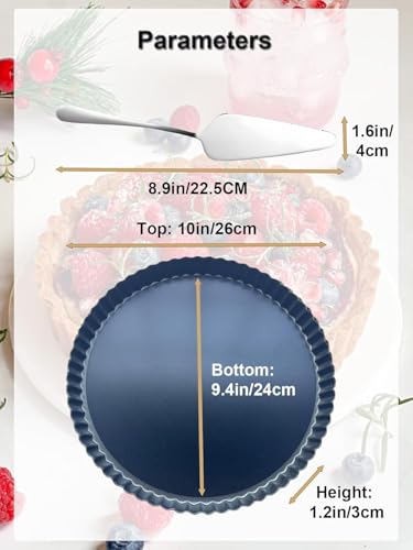 10 Inch Round Quiche Pans with Pie Server. Removable Bottom