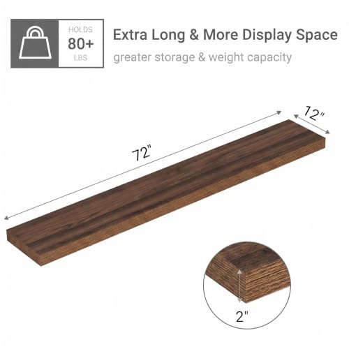 Deep Floating Shelves 72x12” Set of 1