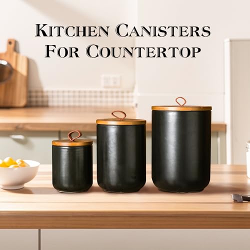 Black Ceramic Canister with Bamboo Lid (3 Count)
