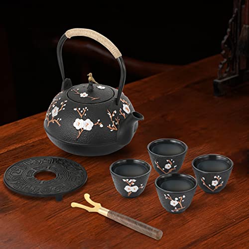 Cast Iron Teapot 40.6oz Japanese Tea Kettle Set with 4 Tea Cups