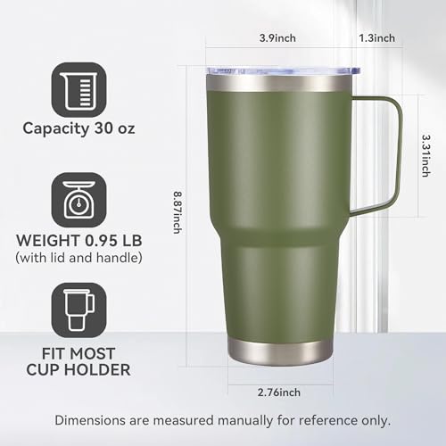 30 oz Stainless Steel Tumblers Bulk with Handle and Lid (8 Count)