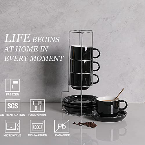 Sweejar Ceramic Espresso Cups with Saucers (4 Count)