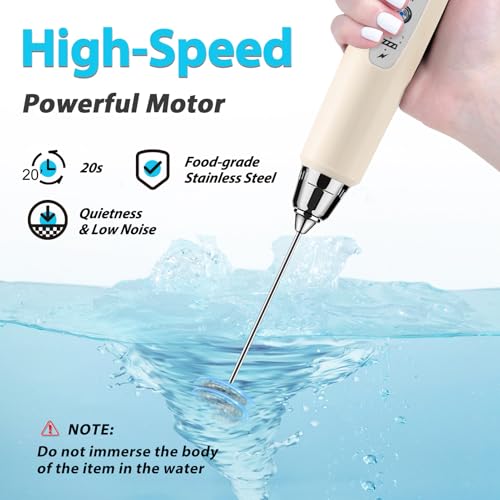 Milk Frother Wand Rechargeable Handheld Electric Whisk 3 Speed Adjustable