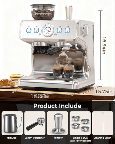 20 Bar Espresso Machine with Grinder & Milk Frother