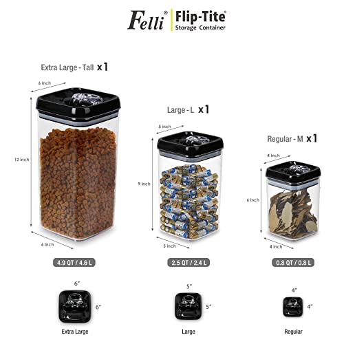 Flip Tite Acrylic Food Storage Container with Lid 6” XL Air Tight Ring Seal Flip Lock (3 Count)