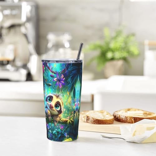 Sloth Tumbler with Lid and Straw 20oz Coffee Tumblers Leakproof Stainless Steel Travel Mug Vacuum Insulated Cup for Iced and Hot (20 Count)