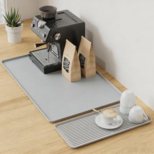 2-in-1 Coffee Mat & Dish Drying Mat Coffee Bar Mats for Countertop [Clean & Organized] Coffee Matt for Counter Silicone Coffee Tray Espresso Mat Coffee Station Mat Espresso Coffee Maker Machine Mat