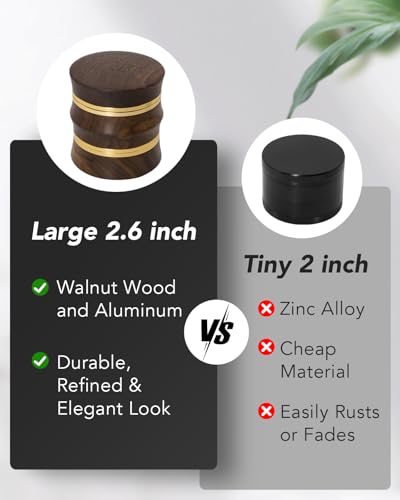 Grinder Large 2.6" Walnut Wood & Aluminum Manual Grinder