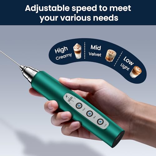 Milk Frother Wand Rechargeable Handheld Electric Whisk 3 Speed Adjustable