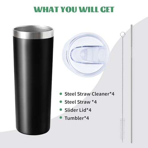20 oz Skinny Tumbler with Lid and Straw (4 Count)