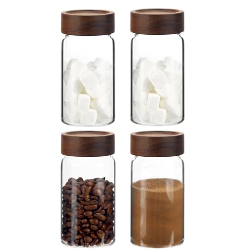 8 oz Small Glass Spice Jars with Airtight Wood Acacia Lid 4 PCS