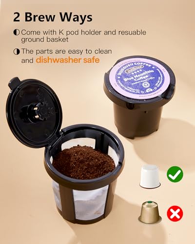 Mini Single Serve Coffee Maker for K Cups and Grounds with Handle
