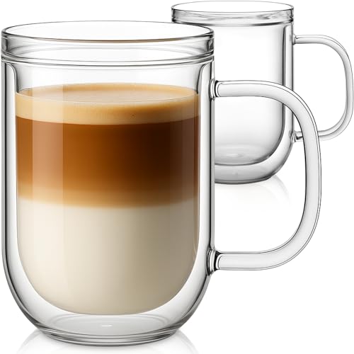 16oz Double Walled Glass Coffee Mugs Set of 2 (32 Count)