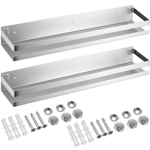 2 Pieces Stainless Steel Shelf Bathroom Shower Floating Shelves Wall Mounted Shower Caddy Basket Shelf Storage Organizer Shelves for Bathroom (2 Count)