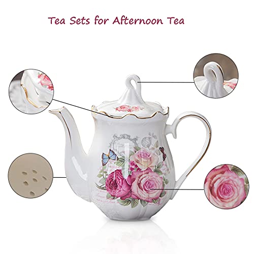Tea Set for Adults Porcelain Coffee Tea Pot Tea Set with Teapot Tea Cup Sets Tea Sets for Afternoon Tea Wedding Gift