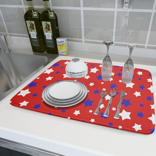 Fourth of July Independence Memorial Dish Drying Mat for Kitchen Counter