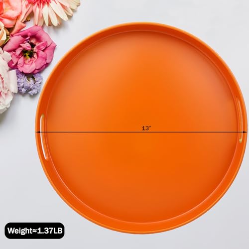 Round Orange Decorative Serving Tray with Handles