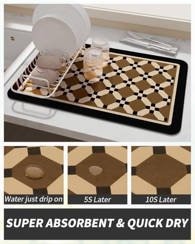 Coffee Mat Hide Stain Rubber Backed Absorbent Dish Drying Mat for Kitchen Counter