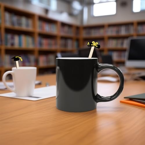 120Pcs Graduation Coffee Stirrers 2026 Grad Black Hat Diploma Disposable Stir Sticks Wooden Drink Stirrers for Home Office Bar Restaurant Party Supplies