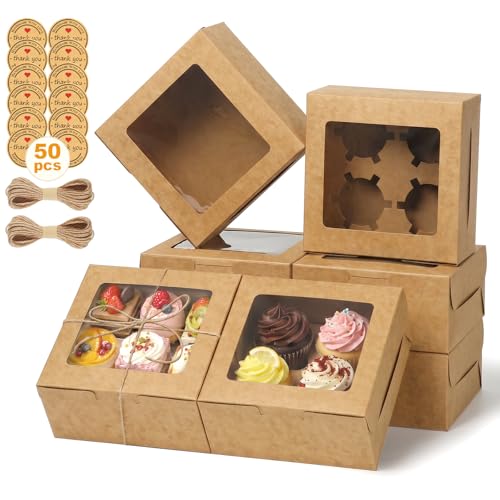 6x6x3Inch Cupcake Boxes with Window (50 Count)