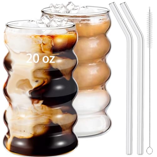 2 Pcs 20oz Drinking Glasses Set with Straws (2 Count)