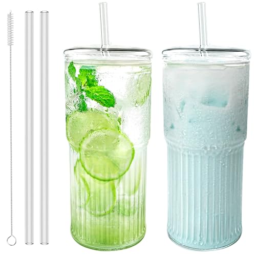 Glass Cups with Lids and Glass Straws