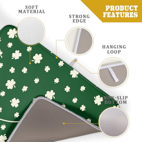 St Patricks Day Dish Drying Mat Green Lucky Clovers Dish Drainer Mats 18"x24" Shamrock Holiday Microfiber Reversible Dish Drying Rack Pad Protector for Kitchen Countertop Large Decor