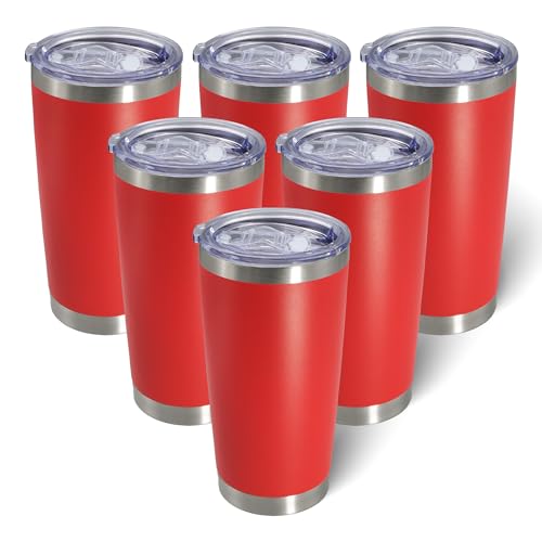 20oz Tumbler with Lid Stainless Steel Tumblers Insulated Mug Red 6P (6 Count)