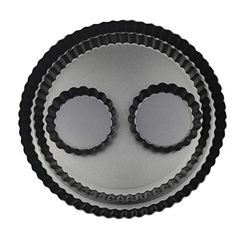 11 & 9 Inch Round Tart Pans with 2Pcs 4'' Mini Pans. Removable Bottom