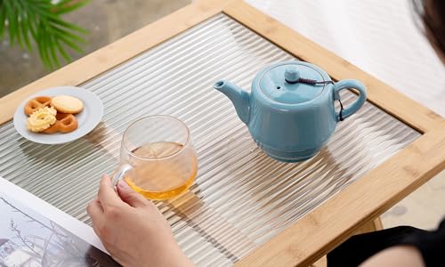 Ceramic Teapot with Infuser for Tea Coffee Milk as Gift Sky Blue