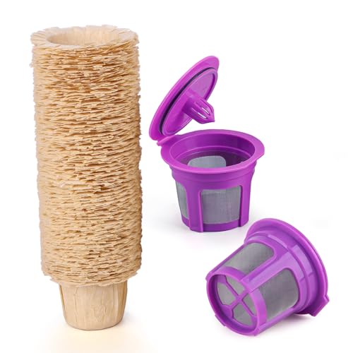 100 Count Coffee Filter Paper with 2 Pack Reusable K Cups for Keurig 1.0 and 2.0 Coffee Maker