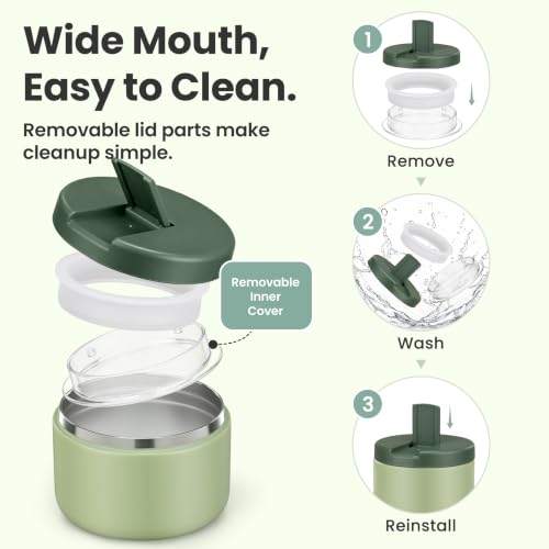 12oz Insulated Vacuum Food Jar with Buckle Lid Wide Mouth Soup Thermo for Hot Food Kids Leakproof Stainless Steel Lunch Container
