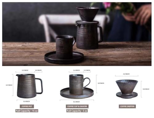 Handmade Stoneware Pour Over Drip Coffee Maker & Cups Set