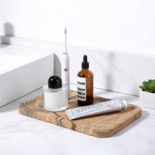 Marble Tray 12"x8" Natural Marble Vanity Tray for Countertop Bathroom Kitchen Dresser