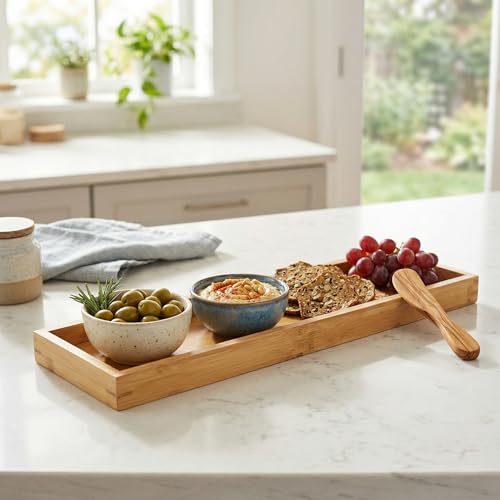 Natural Bamboo Serving Tray Platter 19.1 x 5.25 Rectangular