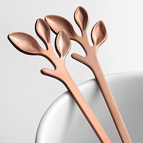6 Piece Elegant Rose Gold Leaf Long Handle Teaspoons (6 Count)
