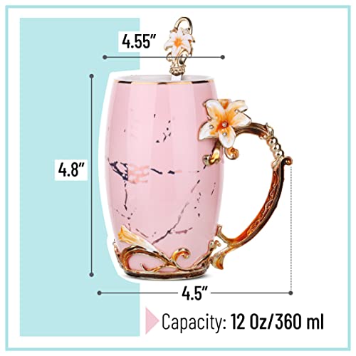 BTaT Floral Ceramic Mugs with Spoon (2 Count)