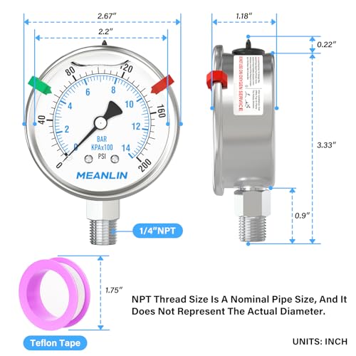 0~200Psi Liquid Filled Pressure Gauge Stainless Steel with 316 Stainless Steel Joint 1