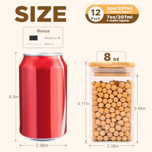 Glass Food Storage Jars Square 8oz (12 Count)
