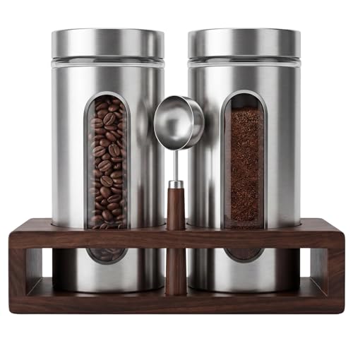 Stainless Steel Coffee Grounds Canisters Container with Shelf (2 Count)