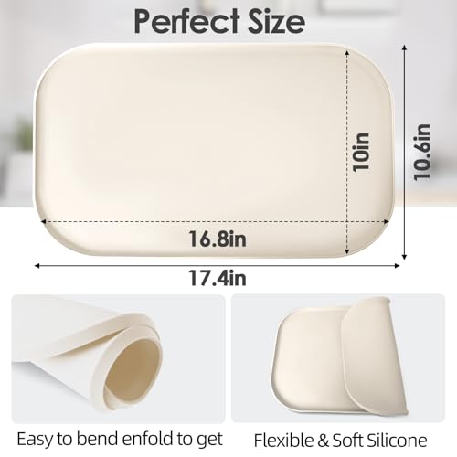 Silicone Coffee Maker Mat with Lip for Countertops 17.4''x10.6''Cream White