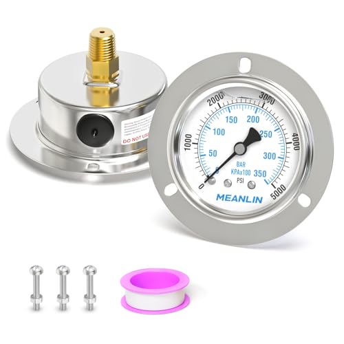 0~5000Psi Liquid Filled Pressure Gauge Front Flange Panel Mount