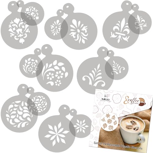 Coffee Stencils and Cookies Decoration 14Pcs 2.8”x2.8” and 4.3”x4.3”