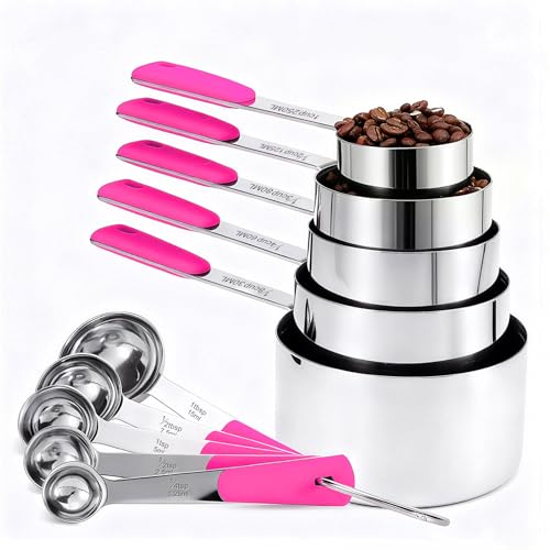 Measuring Cups and Spoons Set Stainless Steel 10 Piece for Cooking and Baking (10 Count)