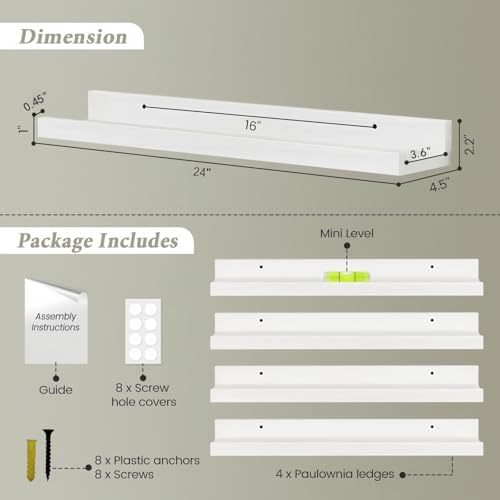 24 Inch Floating Nursery Book Shelves (4 Count)