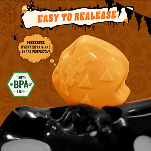Halloween Silicone Molds Set 19 Shapes Large Baking Molds Pack of 4 Including Pumpkin Skull Ghost Bat Hat Spider Web House Molds (4 Count)