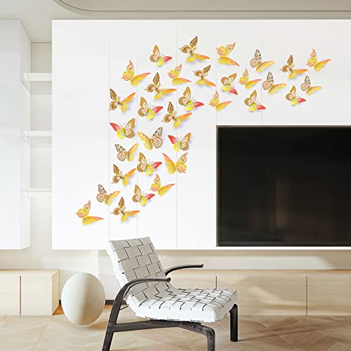 3D Butterfly Wall Decor 48 Pcs Laser Gold Butterfly Decorations (48 Count)
